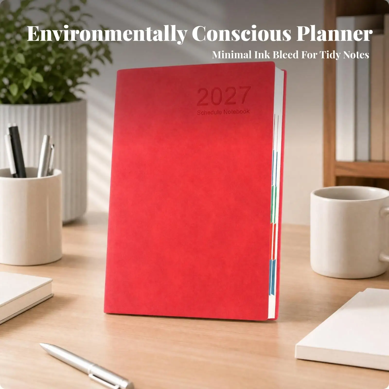 Year Planner Notebook 2027 Pocket Format Soft Faux Leather Cover Index Tabs Adjustable Strap Ruled Paper for Daily Schedule