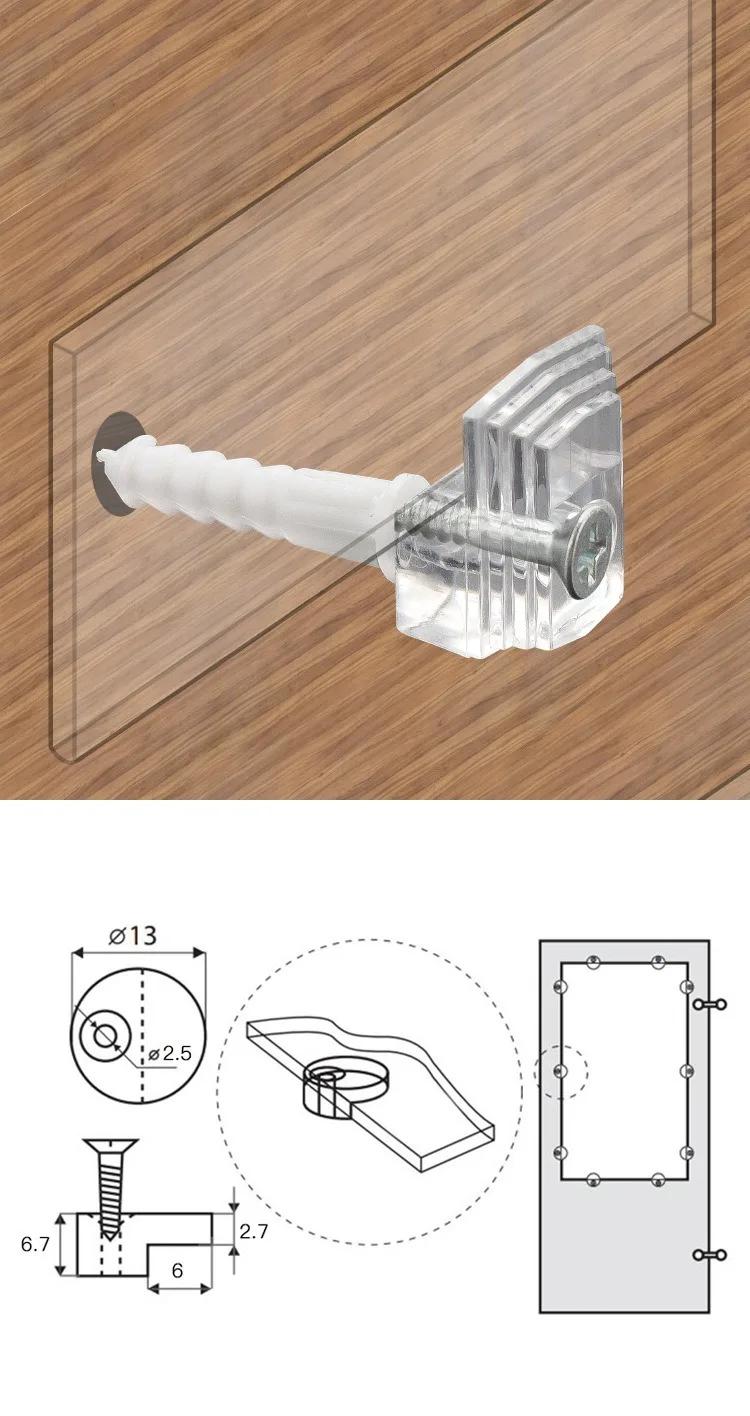 30 Sets Kunststoff-Glasbefestigungsclips, Spiegelhalterclips, Klemmen für Schranktürglasplatten, Spiegelschrank-Regalträger – Detail 6