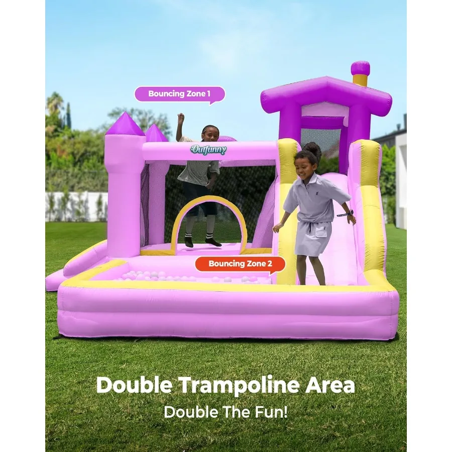 Casa inflável do salto casa inflável para meninas 3-12 com slide uso interno exterior 450w ventilador de alta eficiência durável roxo de