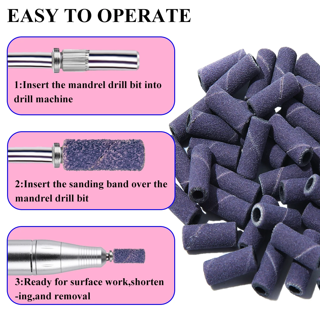 3MM Black Purple Sanding Bands Set Machine Nail Drill Bits Mandrel For Foot Care Polishing Manicure Gel Polish Remover Tools