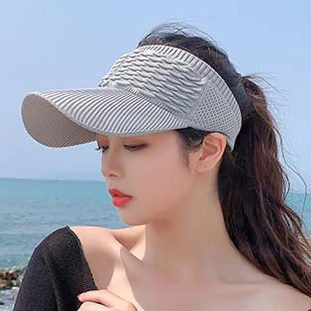 Portable Fish Scale Knitted Visor Cap Breathable Polyester Long Brim Sun Cap Solid Color Versatile Sunscreen Empty Top Hat