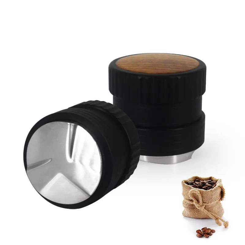 Adjustable Pressure 58mm Coffee Distributor Wooden Cap Coffee Leveler Professional Espresso Coffee Distributor