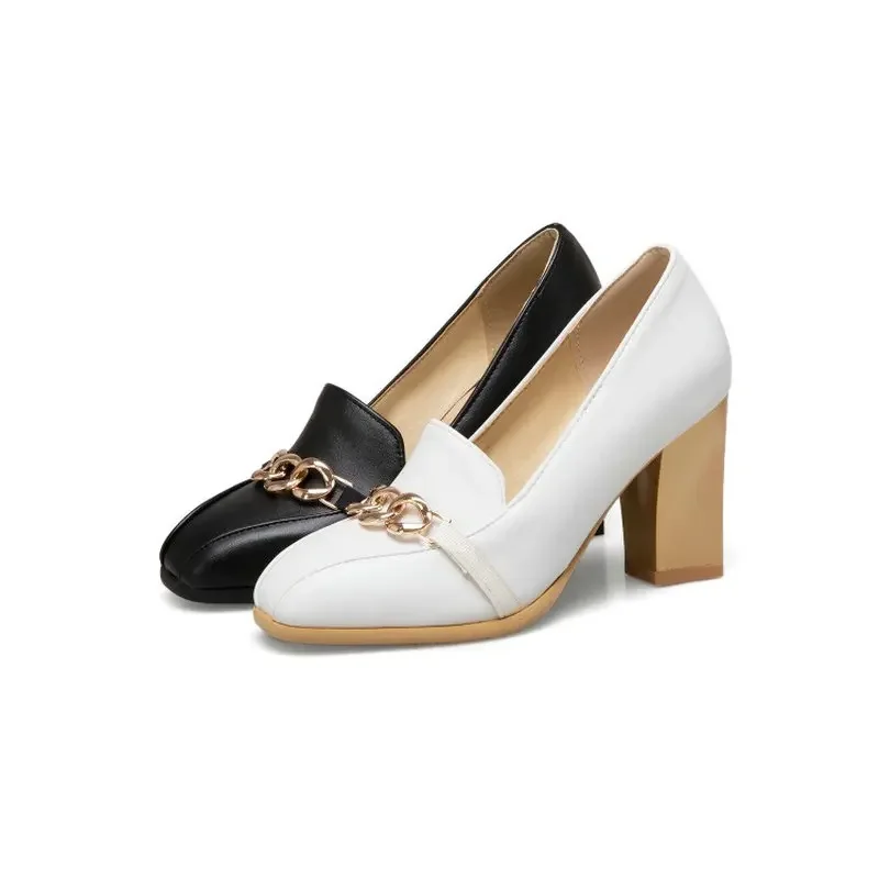 Sianie Tianie ناضجة سيدة مكتب مضخات كتلة عالية الكعب امرأة أحذية خفيفة بدون كعب مع سلسلة معدنية النساء الكعوب الخناجر حجم 33-48 #4