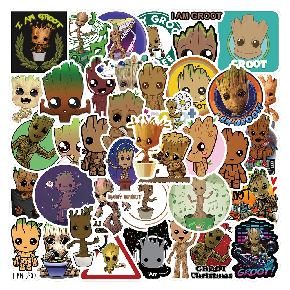 50 Stück Groot-Aufkleber, Spielzeug, Marvel Guardians of the Galaxy, niedliche DIY-Aufkleber für Motorrad, Laptop, Gepäck, Kühlschrank, Graffiti-Aufkleber