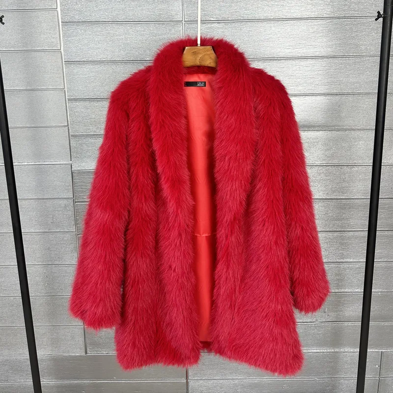 Women Faux Fox Fur Coat Y2k Jacket Turn Down Collar Coats Outwear Maxi Open Stitch Loose Thick Warm Fur Jackets Autumn Winter