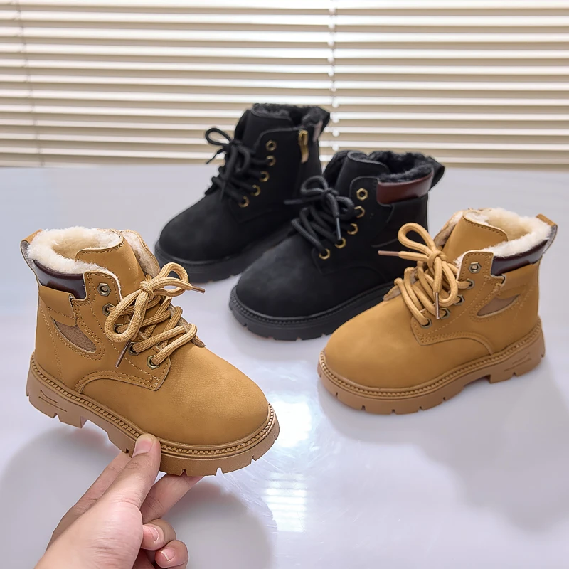 

Children Short Boots with Thick Fur Kids Warm Boots Plush Comfortable 2025 Winter Boys Girls Ankle Boots Soft Bottom Non-slip