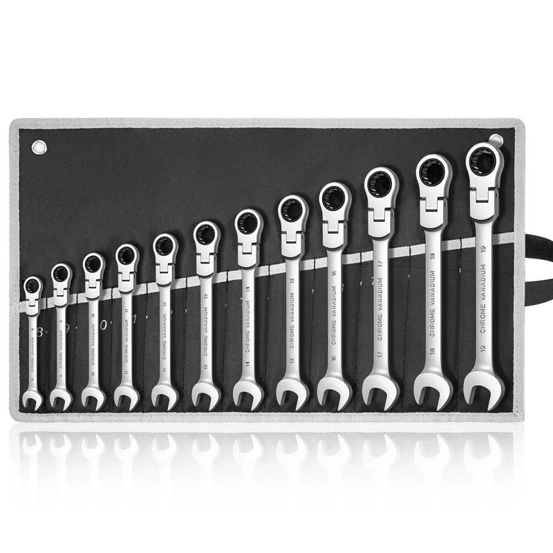 Set of Keys Flexible Combination Spanner Set Metric Professional Chrome Vanadium Steel Ratchet Wrenches Car Repair Tool Set