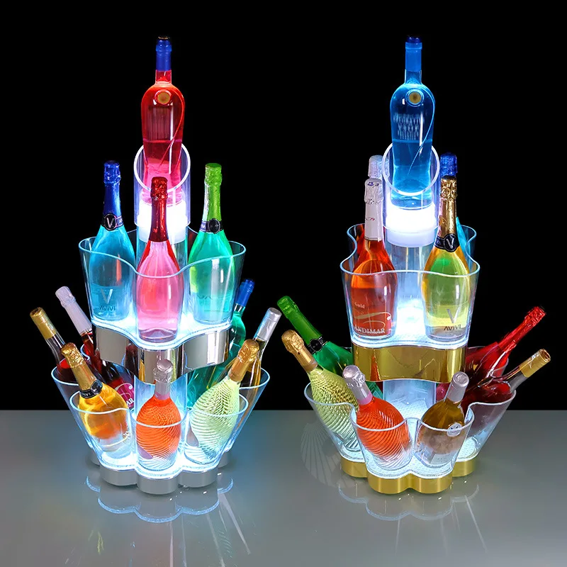 Ziye Bar Luminous Ice Bucket LED Charging Size Crown PC Transparent Champagne Bucket Foreign Wine Block Beer Bucket