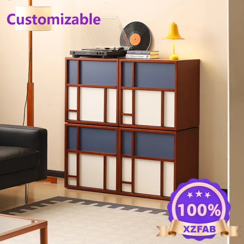 Factory Direct 2026 Xiaowan solid wood bucket cabinet, Bauhaus color matching card doorcabinet, antique combination cabinet