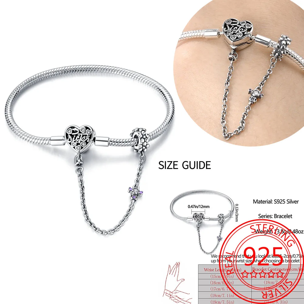 Symbolizing Friendship 925 Sterling Silver Sweetheart Sisters Bracelet With Hollow Heart Lock Best Friend Gift Jewelry