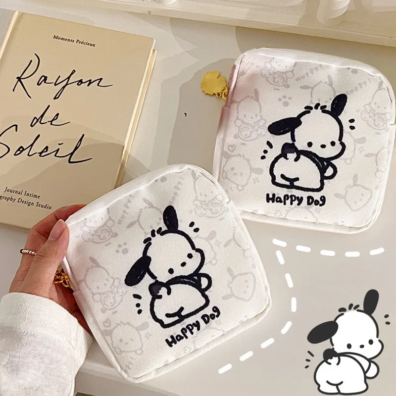 Sac de rangement portable en tissu pour serviettes hygiéniques Kawaii Sanrio Pochacco, mignon, pour étudiantes, période physiologique, cadeaux