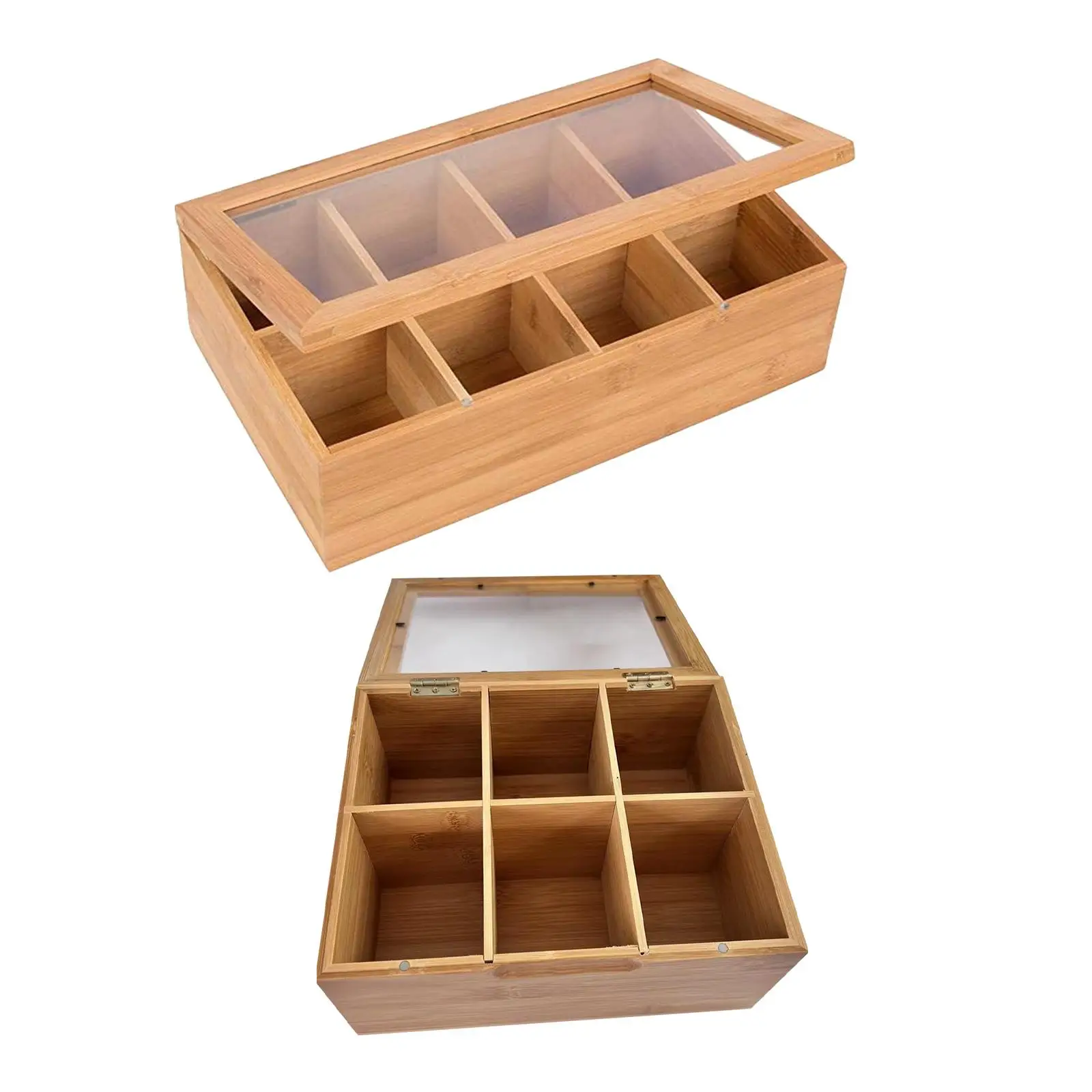 Tea Storage Organizer Tea Bag Holder Multipurpose Portable with Clear Jewelry Box Small Wooden Box for Desktop Kitchen