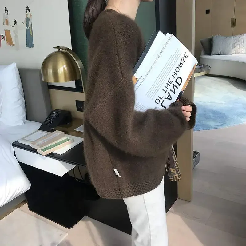 Kasjmier Trui Nieuw 2023 Herfst Winter Dames Pullovers Nep Mink Sweatesr Pullover Tops Oversized Vintage Gebreide Wilde Tops