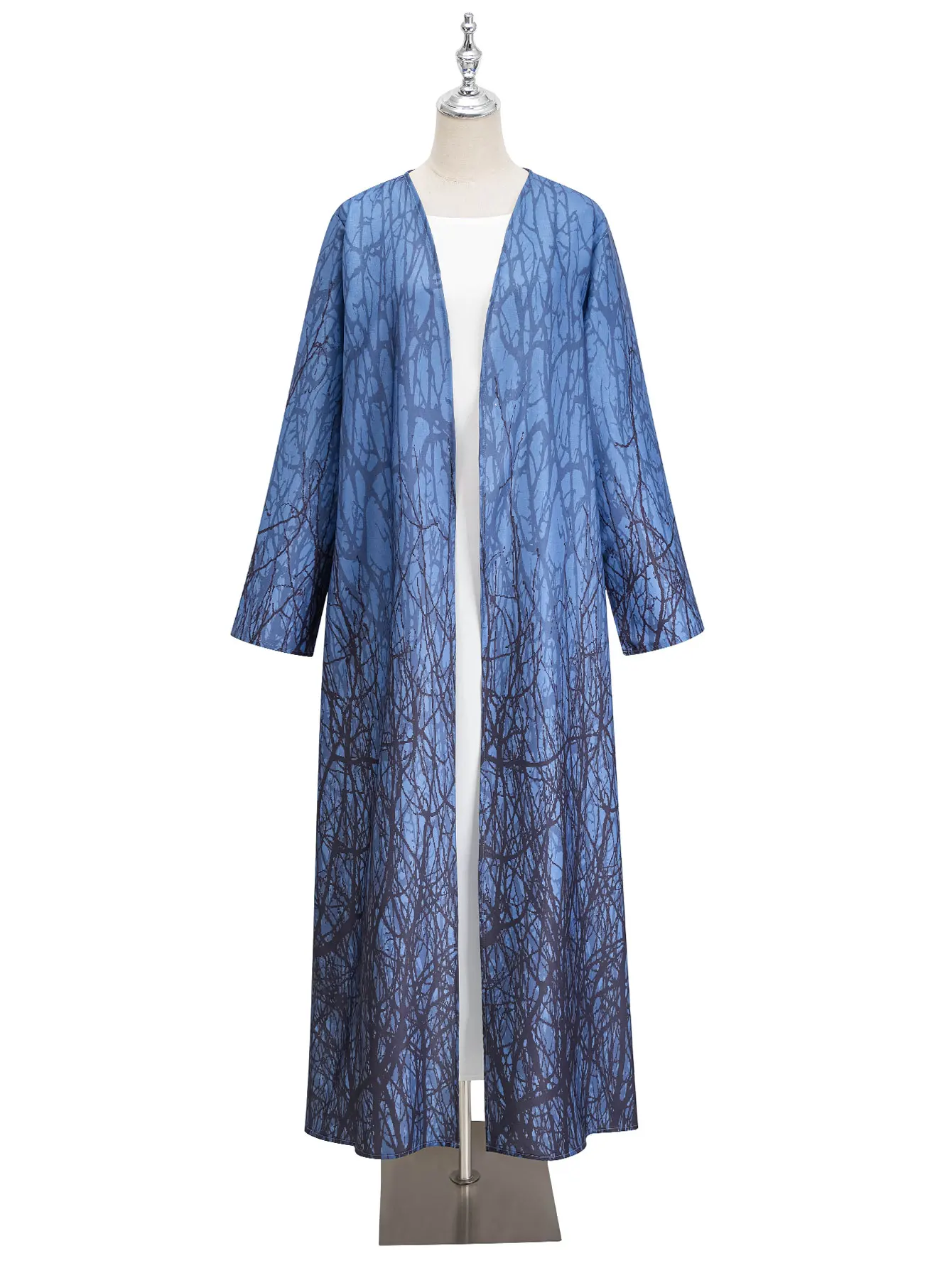 

Мусульманский дизайн из голубого дерева, мусульманская открытая абайя, длинная верхняя одежда для исламского марокканского наряда в повседневной жизни или Ид, исламская