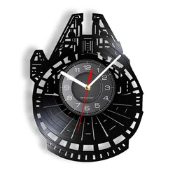 Millennium Falcon Vinyl LP Record Wall Clock For Home Theater Cinema Fictional Starship Retro Wall Clock Movie Collectible Gift
