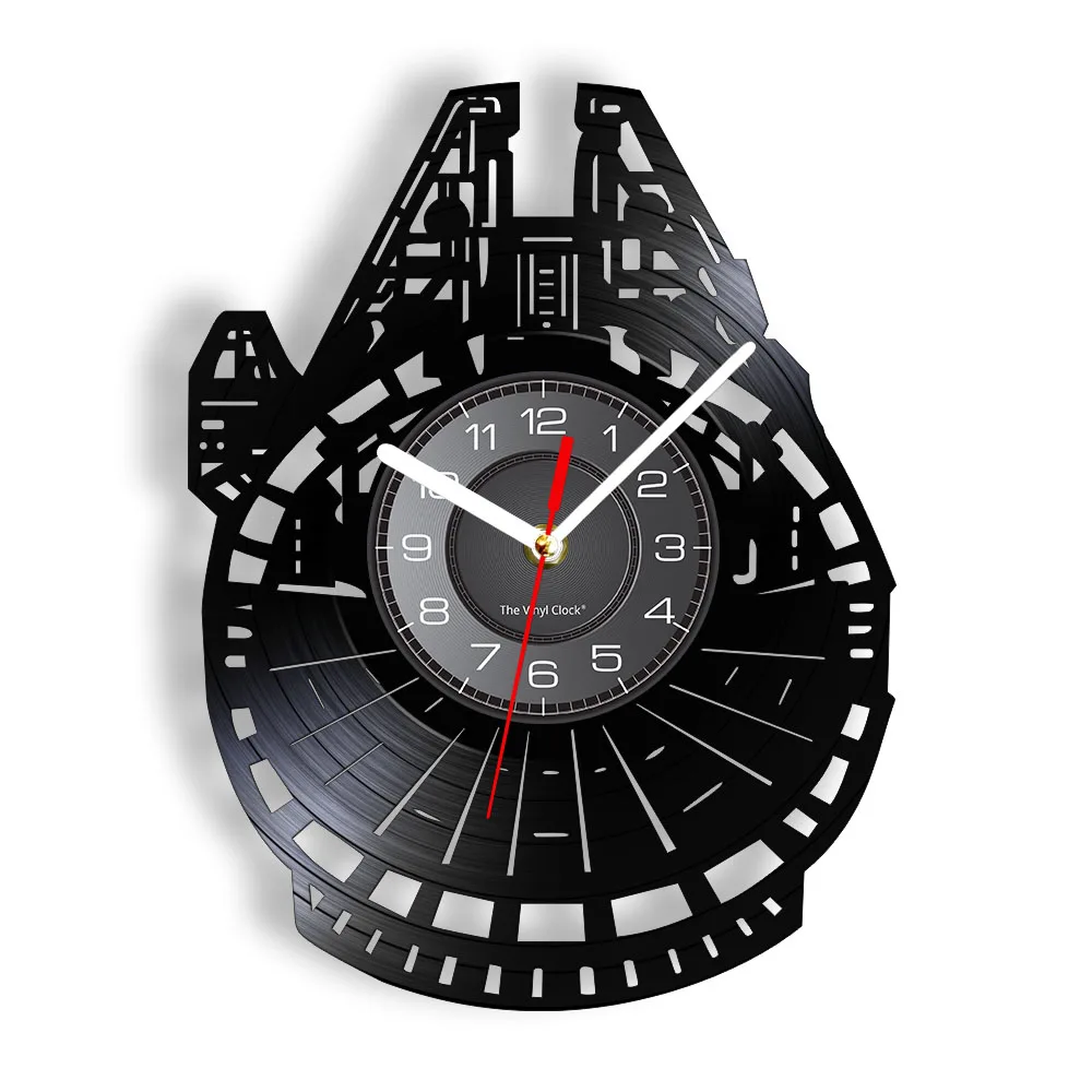 Millennium Falcon Vinyl LP Record Wall Clock For Home Theater Cinema Fictional Starship Retro Wall Clock Movie Collectible Gift