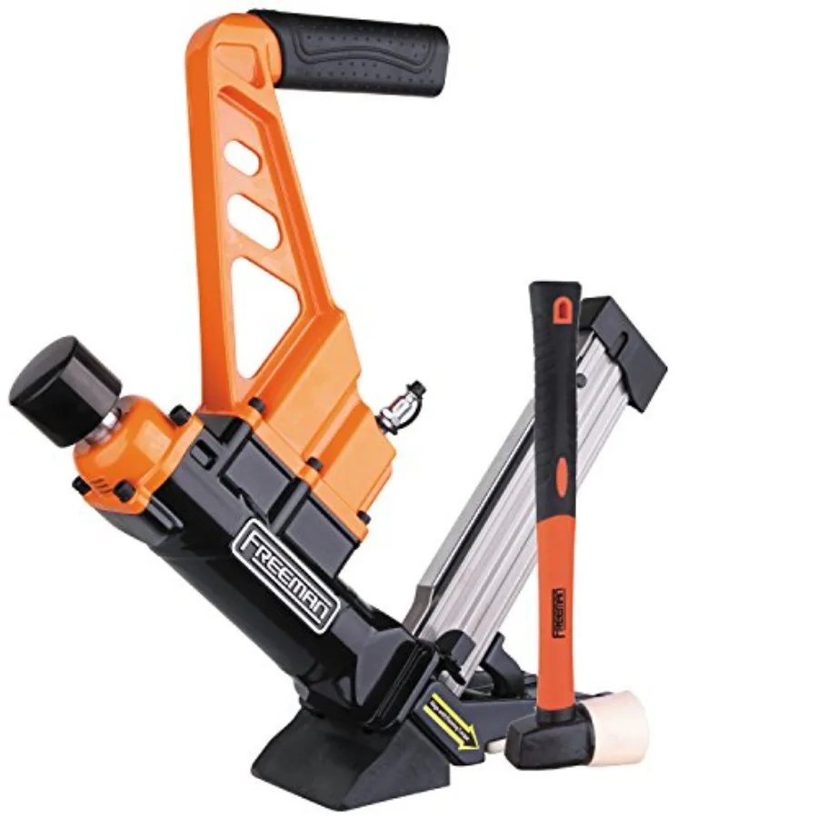

Lightweight Pneumatic 3-in-1 15.5-Gauge and 16-Gauge 2" Flooring Nailer/Stapler with Flooring Mallet and Interchangeabl