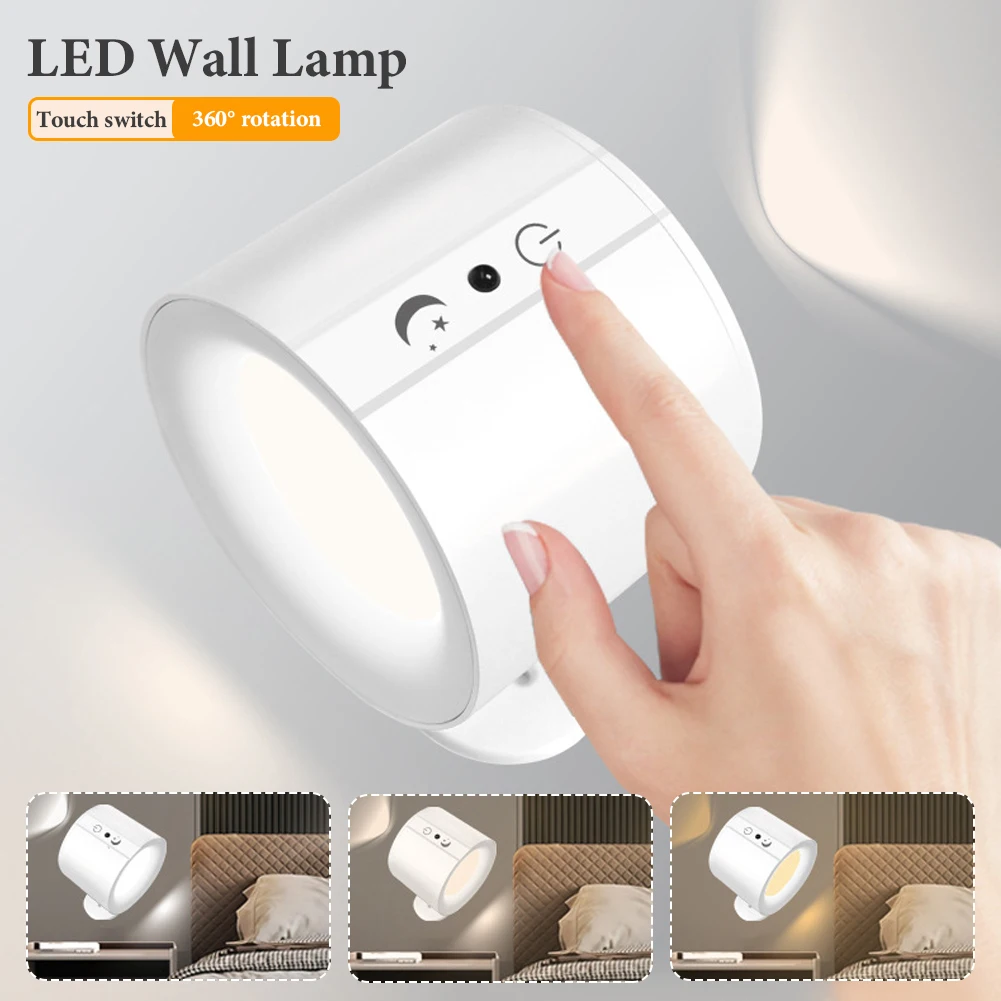 LED Wall Light Rechargeable Touch Double Head Wall Lamp 360° Rotation Wireless Remote Control LED Spotlight For Bedroom Lighting