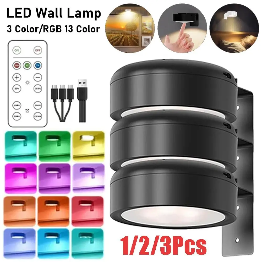 

1/2/3Pcs Wall Mounted Magnetic LED Light No-Drill Rechargeable LED Wall Lamp Dimmable Energy Saving Wireless Picture Light