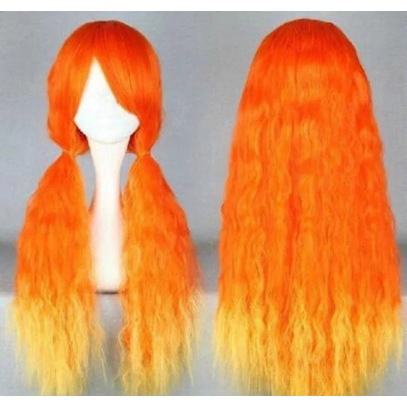 Cosplay Lolita Long Curly Orange & Yellow Heat Resistant mix Party Hair Wig
