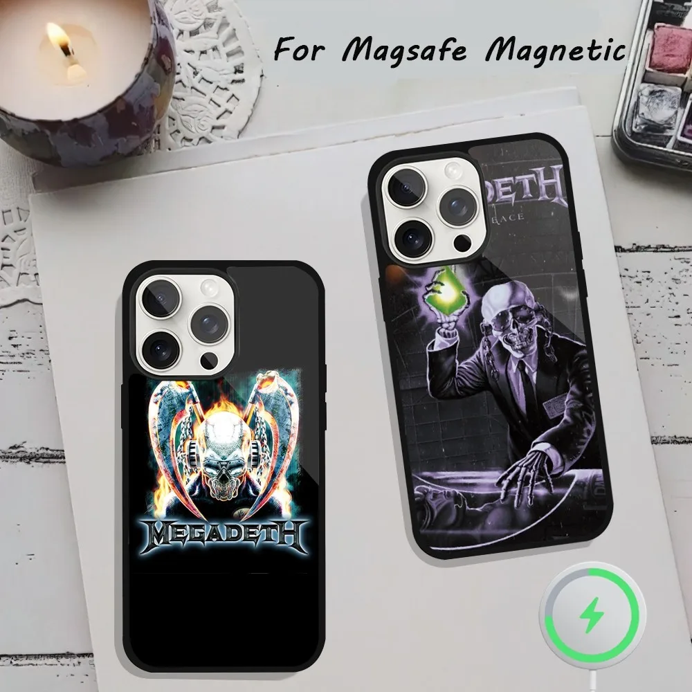 Band Megadeth Logo Phone Case  For iPhone 15 12 13 14 11 Pro Plus Max Magsafe Magnetic Wireless Charging shell