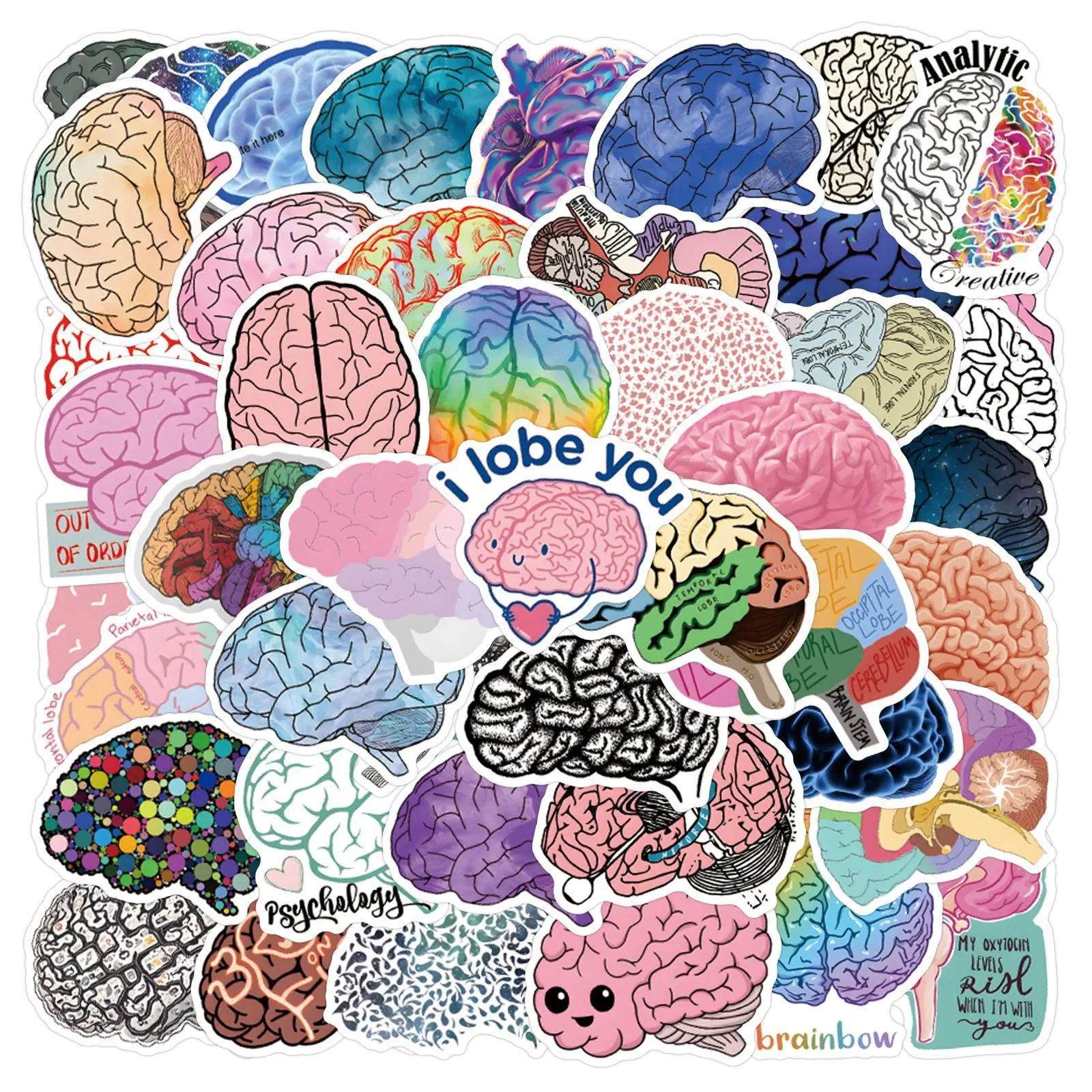 

55PCS Dazzling Colors Brains Graffiti Stickers Creative Cartoon Decal DIY Laptop Phone Guitar Fridge Cup Bike Kids Toys Gifts