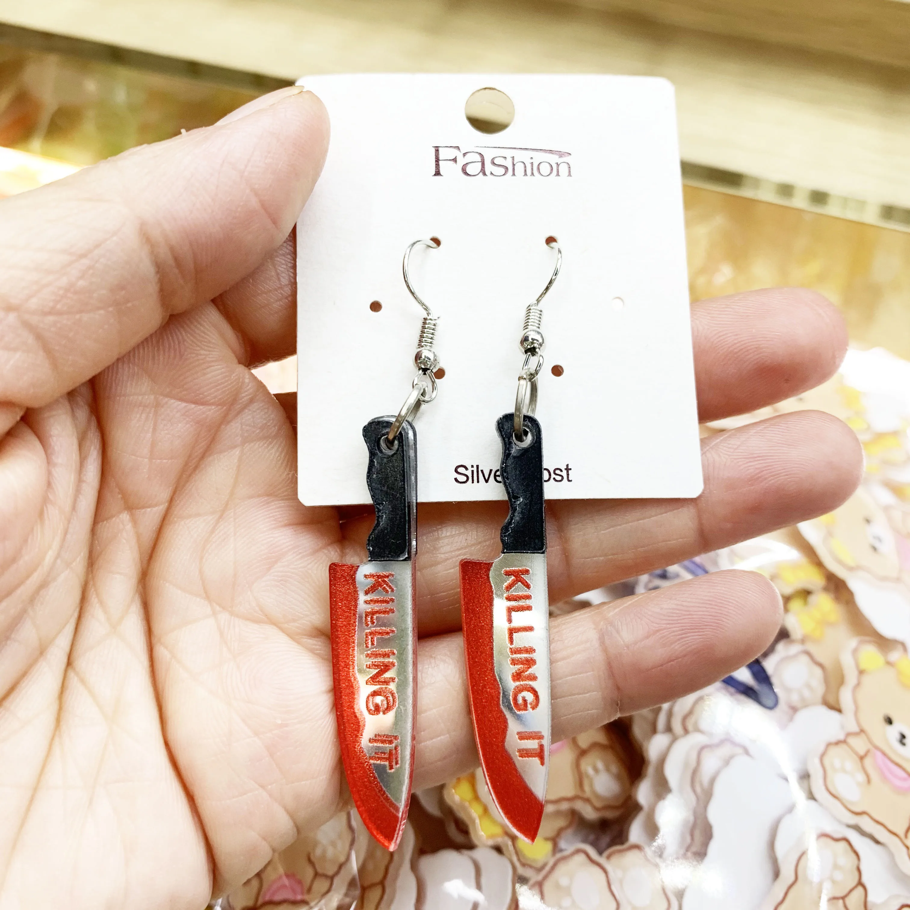 Killing It Acrylic Charm Earring For Women Resin Epoxy Knife Axe Dangle Earrings Jewelry For Women Gift