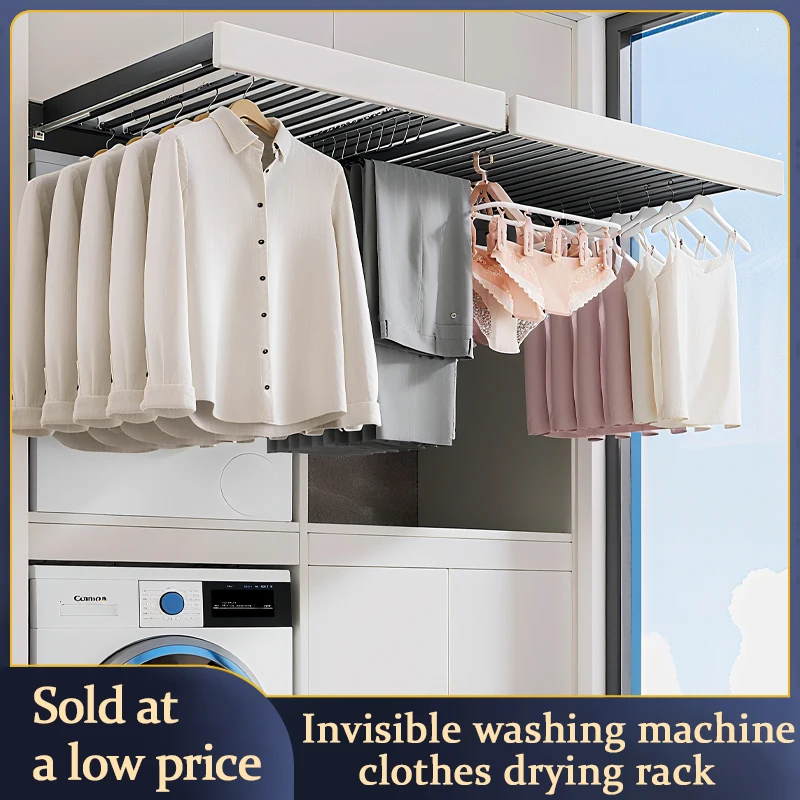 

Concealed Telescopic Invisible Pull Out Drying Rack With Pants Hanger Built In Storage Slide Rail For Above Washer Balcony