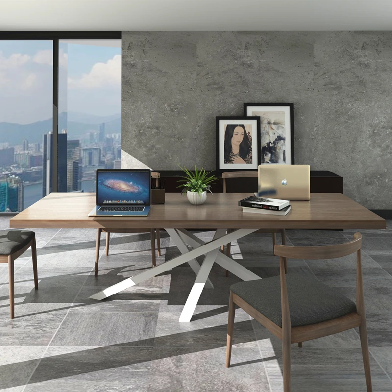 Nordic solid wood conference table, minimalist modern computer office desk, loft long strip desk, work table, industrial style