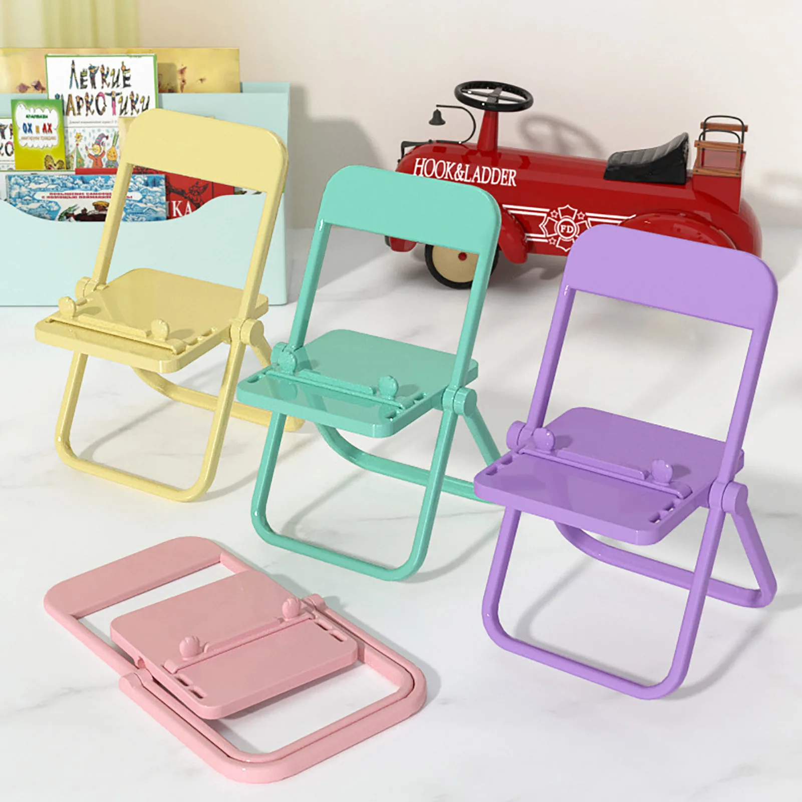 Macaron 4 Color Mini Chair Mobile Phone Holder Adjustable Desktop Mount Chair Shape Stand Foldable Shrink Ornament Decoration
