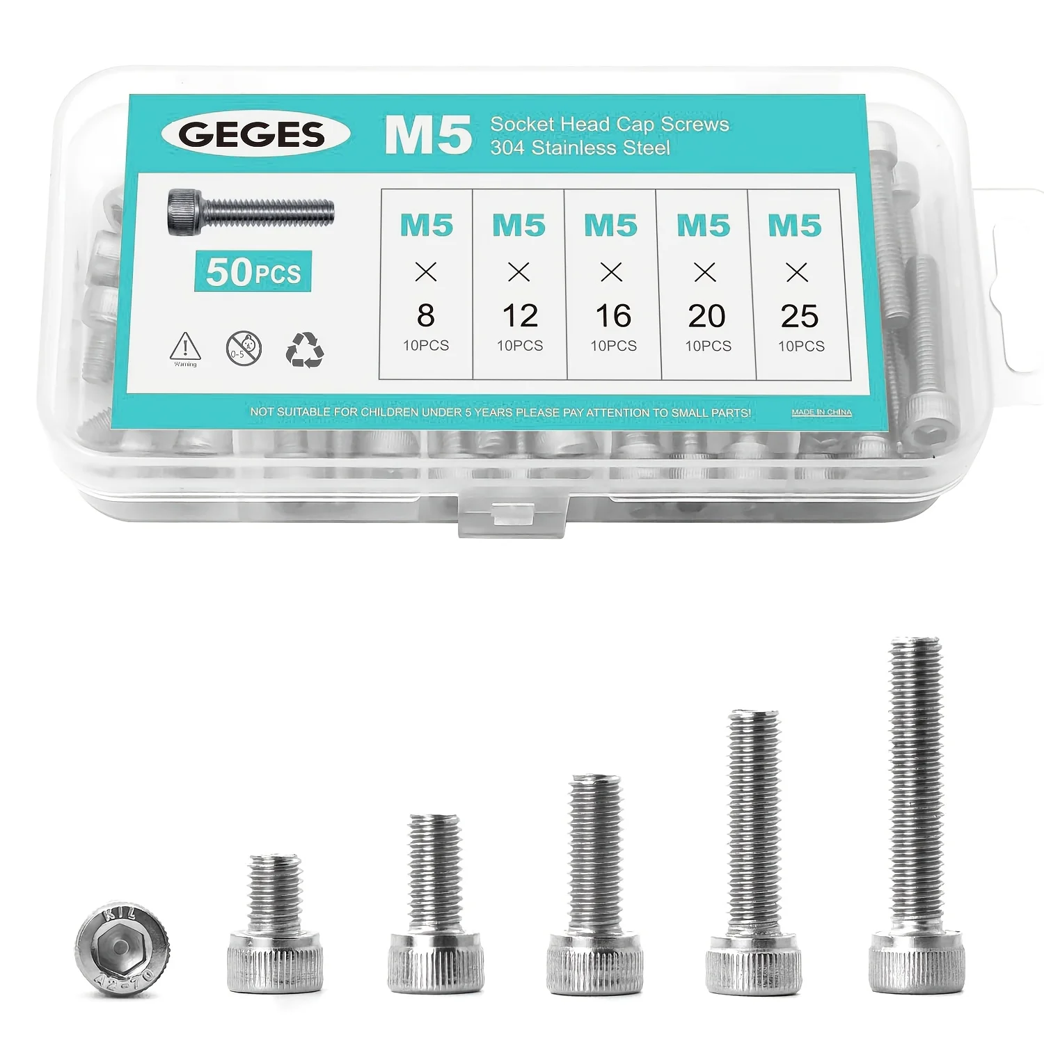 M5 x 8mm 12mm 16mm 20mm 25mm 30mm 35mm 40mm 45mm 50mm 55mm 60mm Hex Socket Head Cap Screws Bolts 304 Stainless Steel