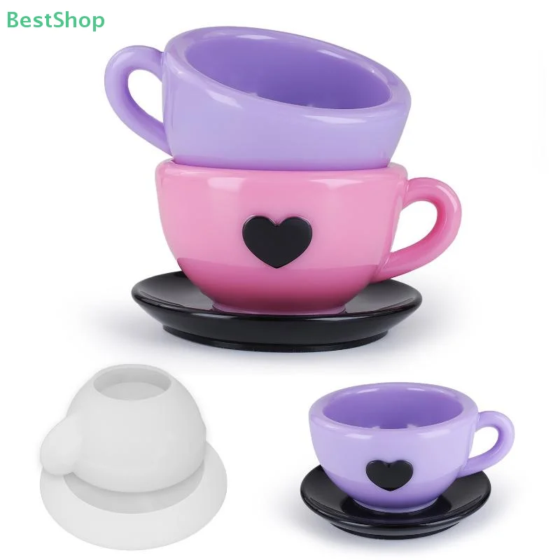💕 DIY Kristall Harz Gips Zement herzförmige Teetasse Kaffeetasse Untertasse Lagerung Spiegel Silikonform