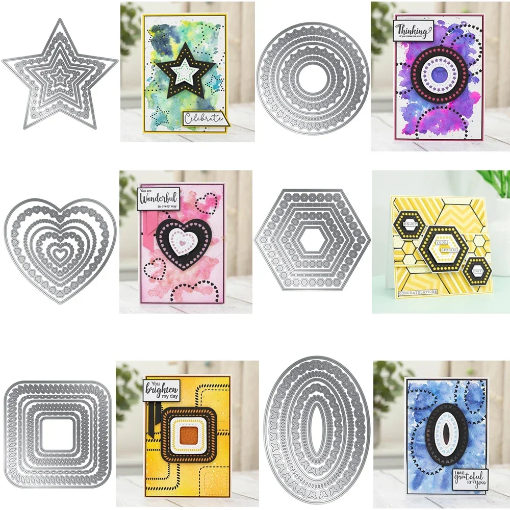 Ovale Stern-, Herz- und Sechseck-Rahmen-Metallstanzformen, dekorative Nesting-Kollektion, Stanzformen für DIY-Scrapbooking, Kartenherstellung, neu