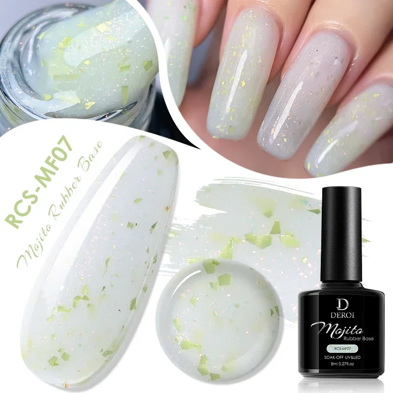 DEROI-UV e LED Gel Esmalte, Rosa Nude, Base de Borracha, Branco Natural, Verniz, Glitter, Semi Permanente, Manicure Art