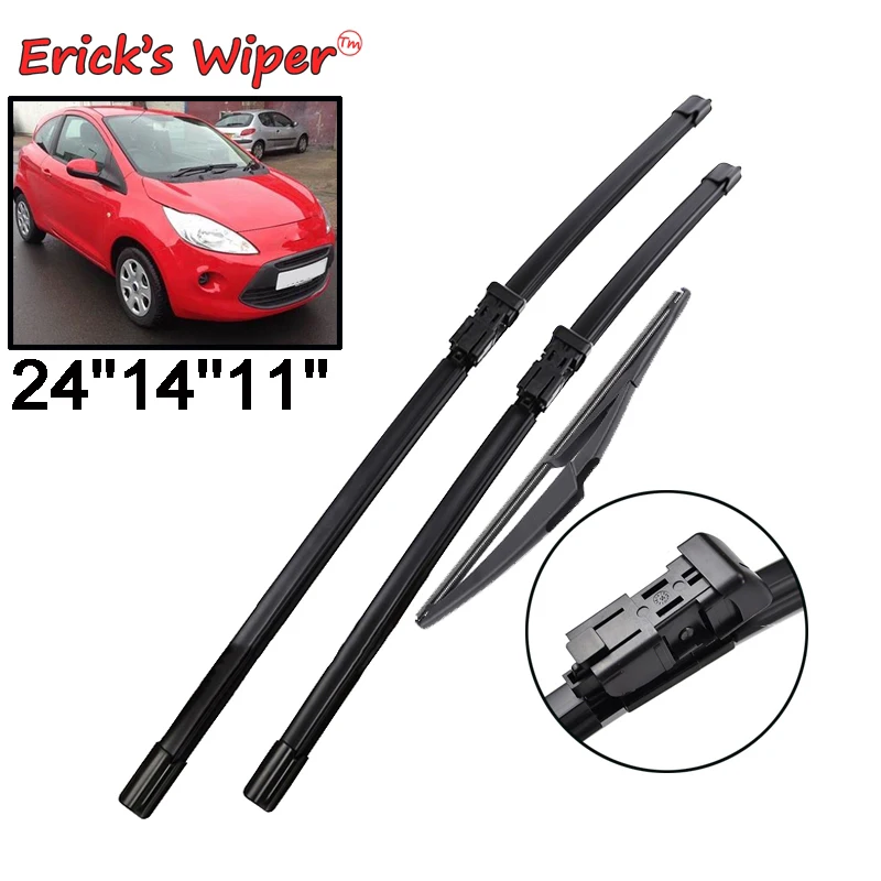 Erick's Wiper LHD Front & Rear Wiper Blades For Ford KA MK2 2009 - 2015 Windshield Windscreen Window Rain Brushes 24''+14''+11''