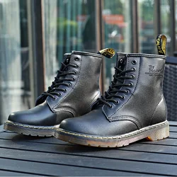 Advanced British style: Men's Martin leather boots - winter work boots with thick soles and zippers for increased height