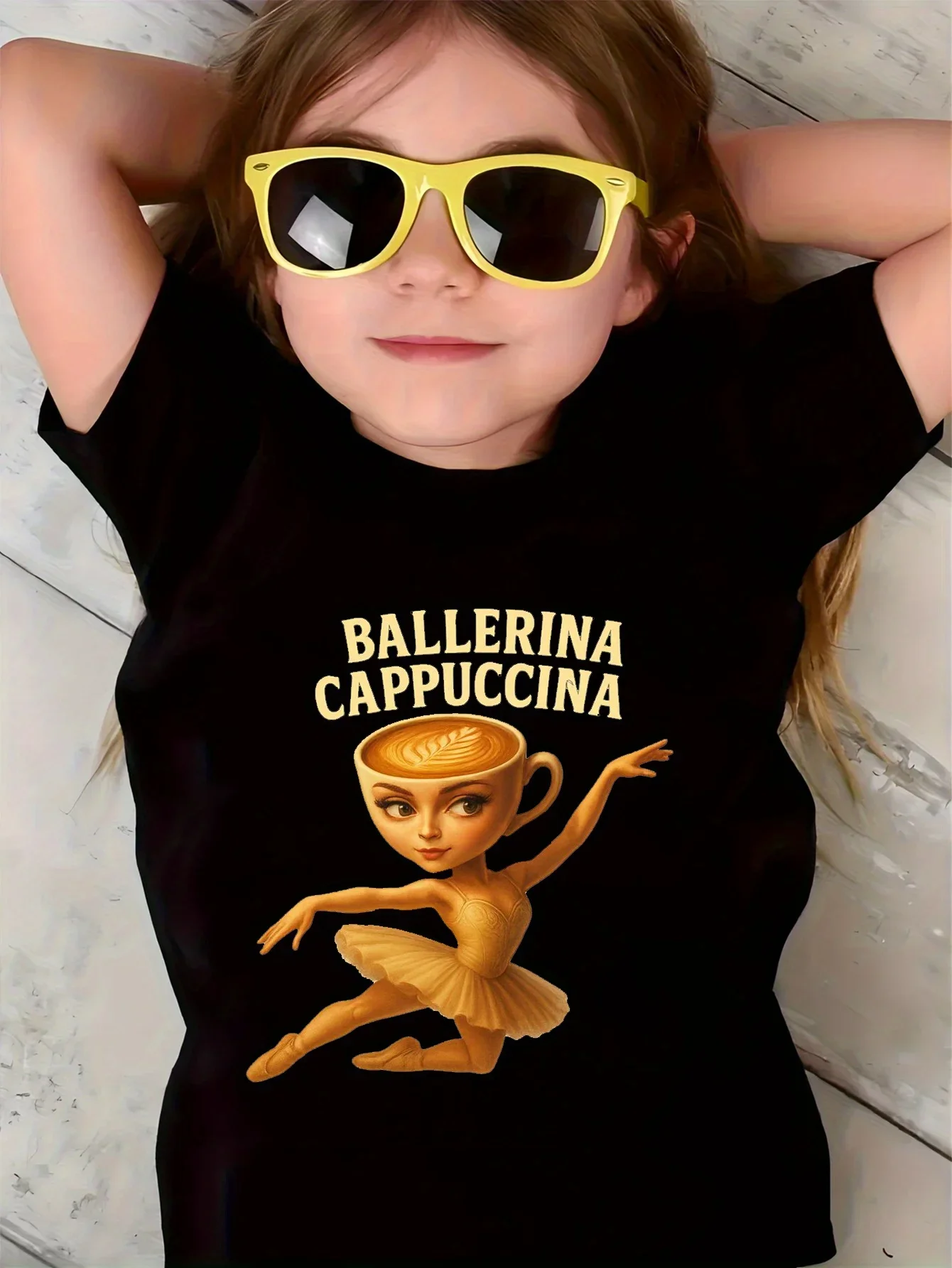 

Girls' Summer Short Sleeve T-Shirt Ballet Dancer Cartoon Print with Casual Crew Neck Top Playful Graphic Tee for Casual Attire
