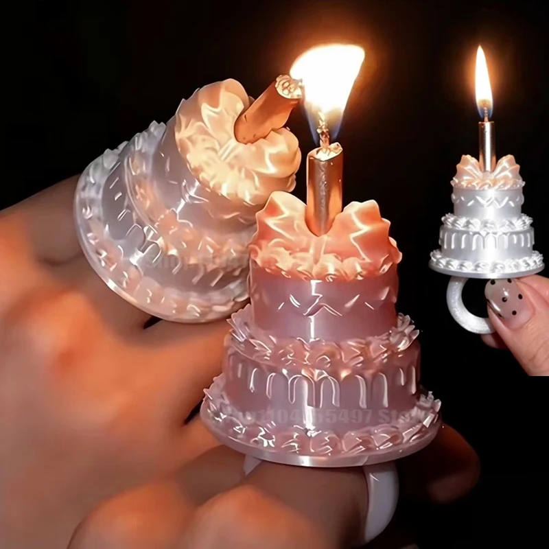 1/4PCS Pink Blue White Cakes Fashion Cartoon Cake Candle Finger Ring Acrylic Cute Girl Birthday Party Friend Gift Rings Ornament