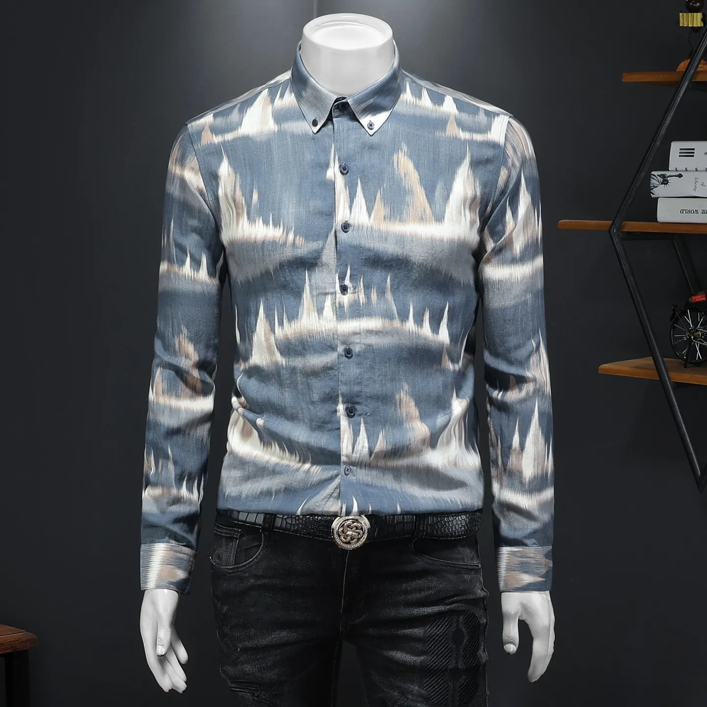 

Brand Art Printed Men's Shirt Long Sleeve Casual Business Shirts Slim Fit Office Social Streetwear Shirt Camisa Masculina M-4XL