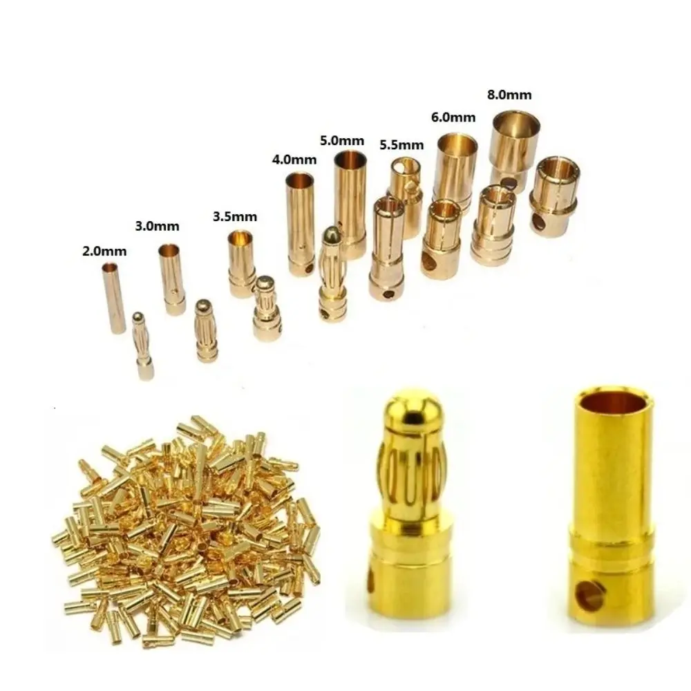 2mm 3mm 3.5mm 4mm 5mm 5.5mm 6mm Bateria RC Pozłacana wtyczka bananowa Bullet Wysokiej jakości męskie żeńskie złącze bananowe Bullet