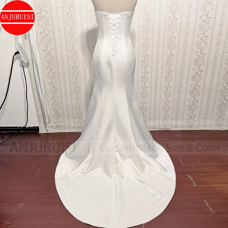 Einfache Weiß Satin Hochzeit Kleider Für Frauen 2022 Braut Kleid Schatz Meerjungfrau Vestido De Novia Günstige Suknia Ślubna Spitze Up