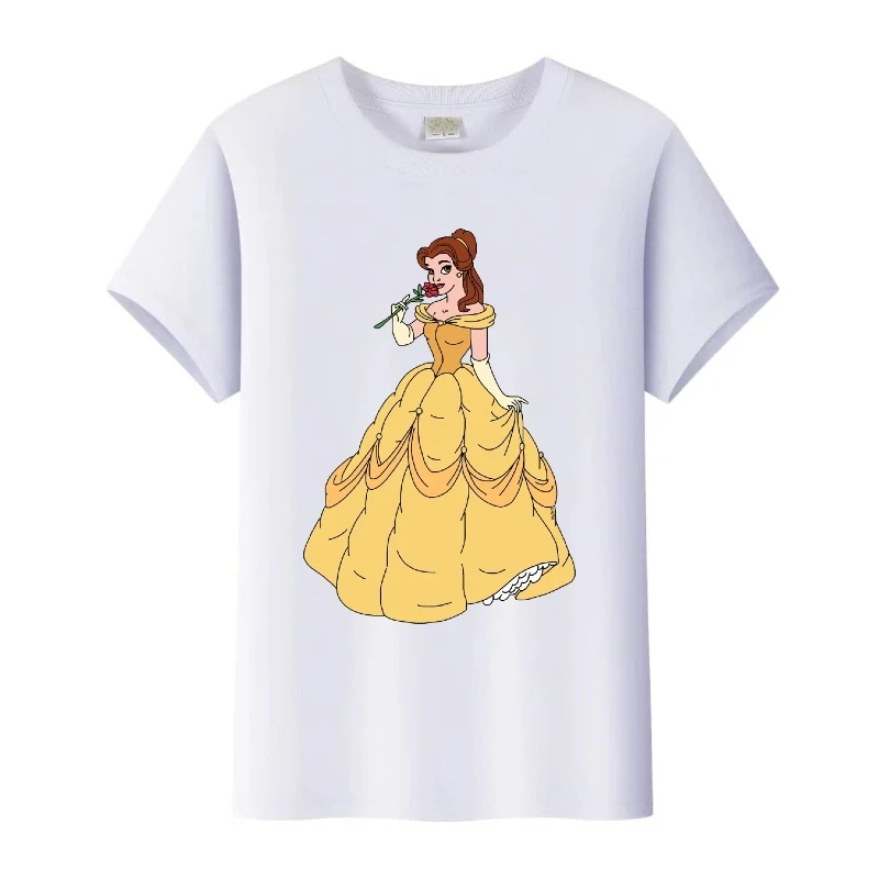 عادية ديزني الجمال والوحش حسناء الأميرة امرأة التي شيرت فتاة Harajuku تيز الاطفال بلوزات مستديرة العنق رجل بلوزة الأسرة Y2k تي شيرت