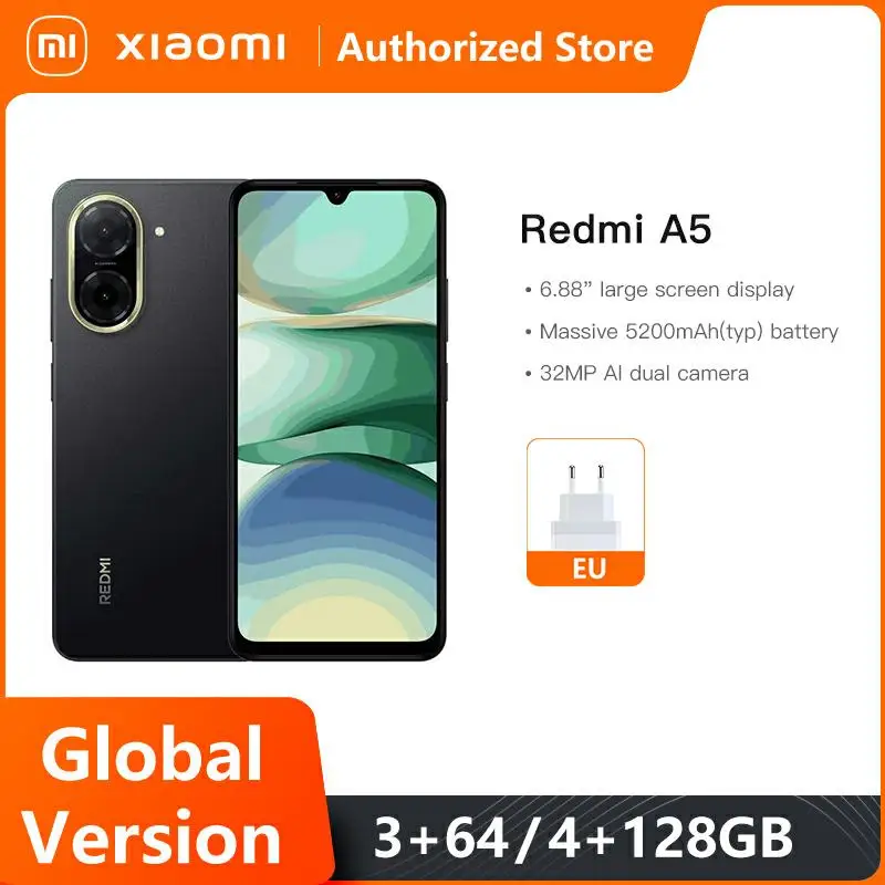 Xiaomi Redmi A5 Global Version Smartphone 6.88" Large Screen 32MP AI Dual Camera UNISOC T7250 Processor 15W Fast Charging