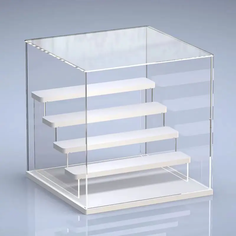 

Clear Acrylic Display Case With Ladder for Toys Storage, Dustproof Storage Box with Door for Car Models, Handicrafts Display