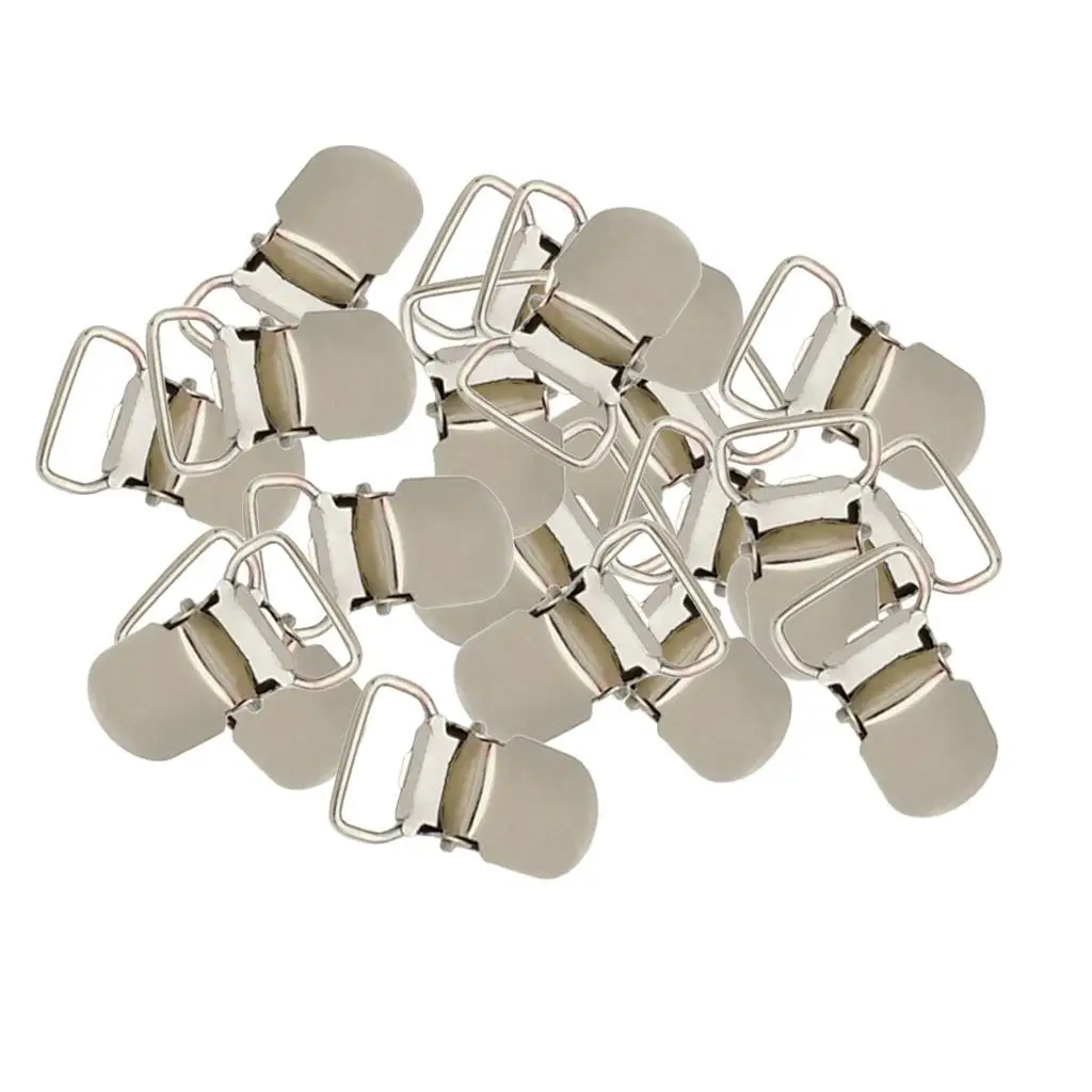 20 pcs Metal Hook Suspender Pacifier Holder Clips Silver Color tone 11mm Inner Length