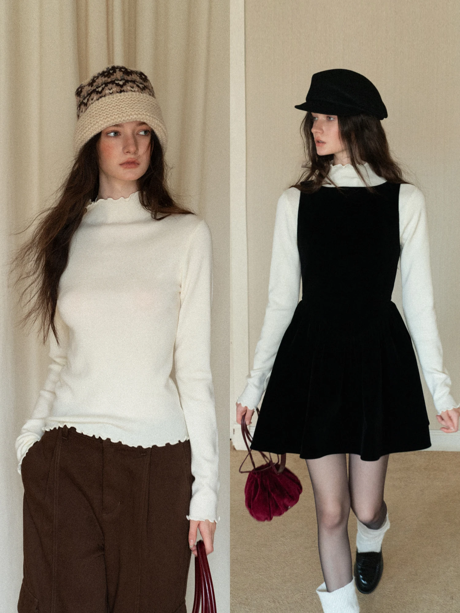 

Eggka Wooden f Вязаный свитер с высоким воротником Long Sve Base Layer Внутренняя одежда для похудения Простой осенне-зимний топ