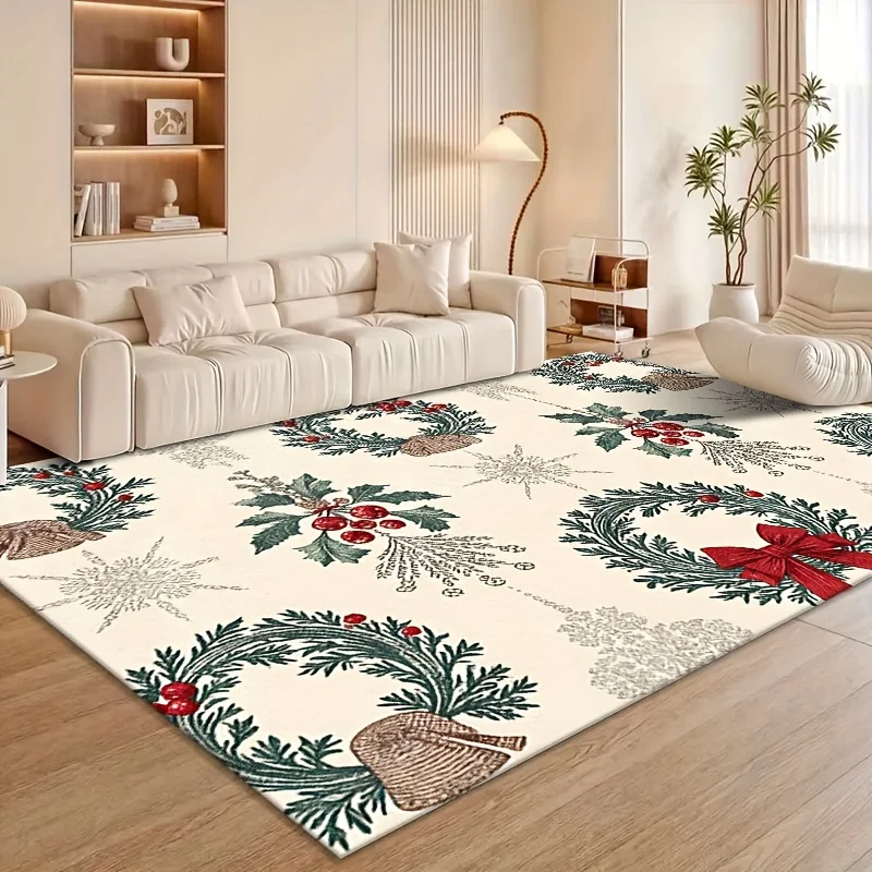 VIKAMA Christmas Rug Gingerbread Man Holly Candy Pattern Non Slip Large Carpet for Living Room Entryway Xmas Home Decor