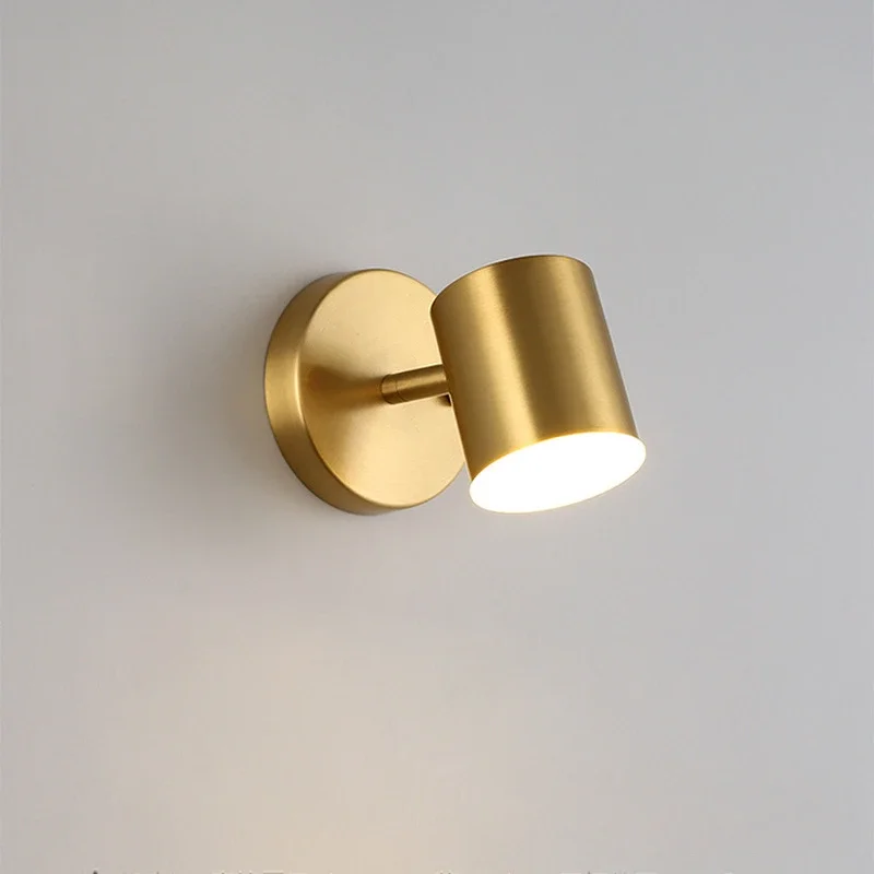 Room Bedroom Bedside Wall Lamp Postmodern Simplicity Can Rotate Light Luxury Gold Mirror Headlight Aisle Wall Light