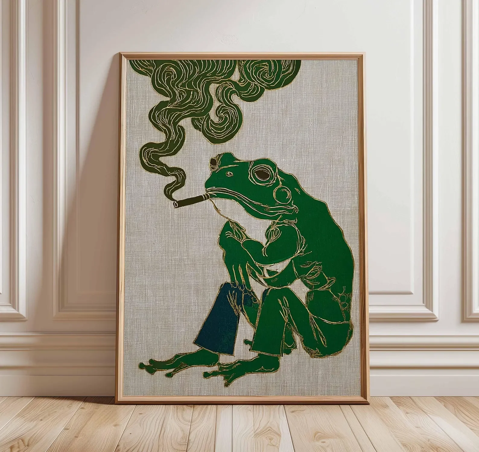 Surrealer Frosch-Kunstdruck, Vintage-Poster im japanischen Stil, skurrile Tier-Wandkunst, Retro-Amphibien-Illustration, Funky Home Decor