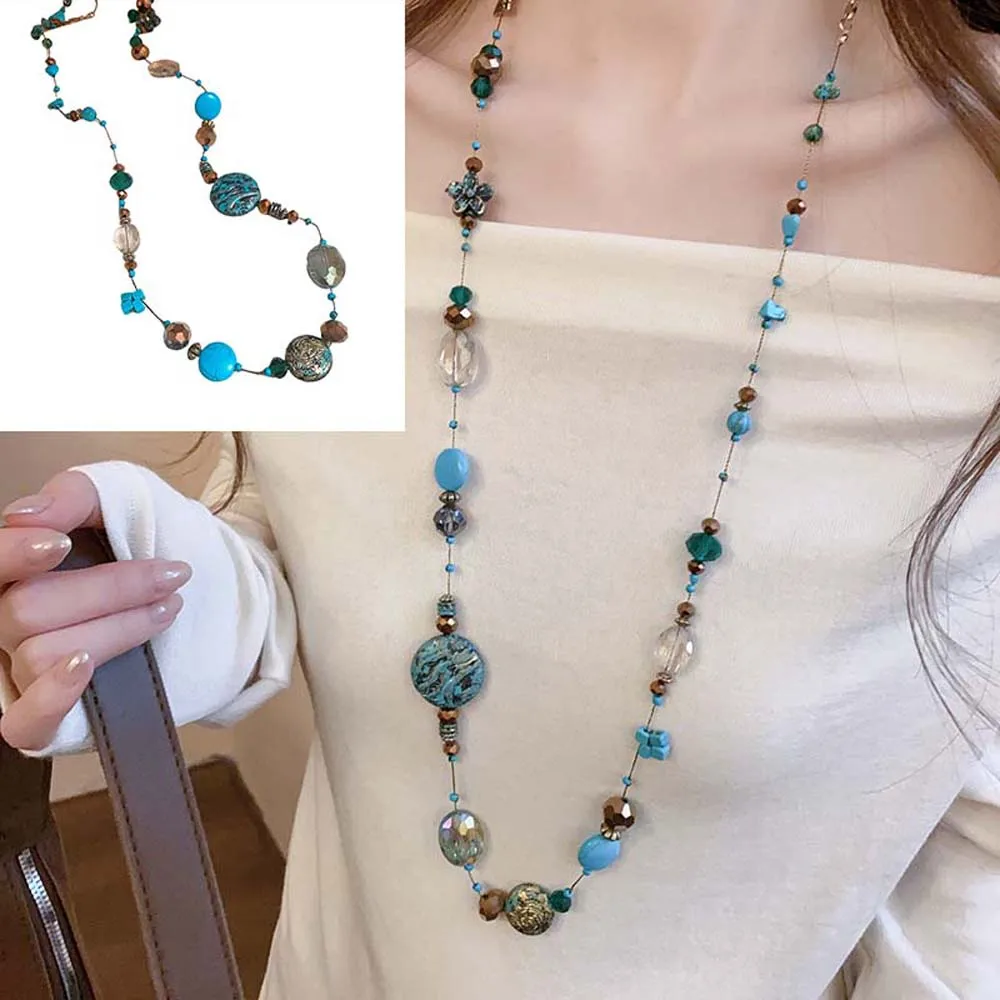 Beach Clavicle Chain Multilayer Turquoise Necklace Layered String Jewelry Accessories Western Country Necklace Bohemian Style